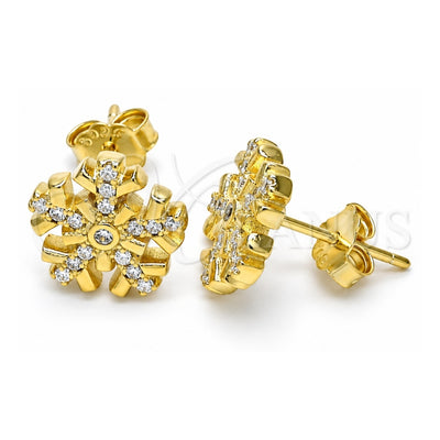 Sterling Silver Stud Earring, with White and White Cubic Zirconia, Polished, Golden Finish, 02.336.0109.2