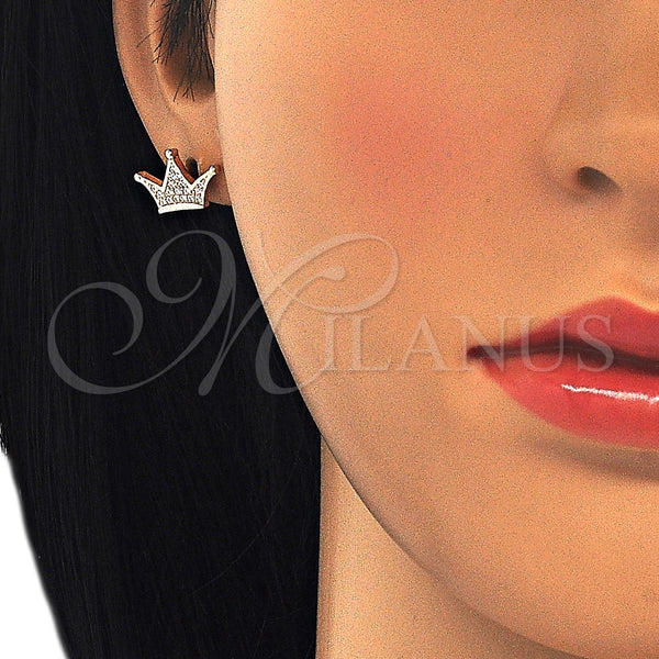 Sterling Silver Ring — Stud Earring Crown Design with White Micro Pave — alternate product view — SKU 125683 | Plata 925 anillo — Stud Earring Crown diseño with blanco Micro Pave — SKU 125683