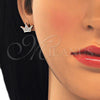 Sterling Silver Stud Earring, Crown Design, with White Micro Pave, Polished, Rose Gold Finish, 02.336.0110.1