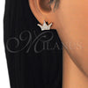 Sterling Silver Stud Earring, Crown Design, with White Micro Pave, Polished, Rose Gold Finish, 02.336.0110.1