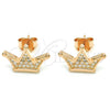 Sterling Silver Stud Earring, Crown Design, with White Micro Pave, Polished, Rose Gold Finish, 02.336.0110.1