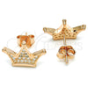 Sterling Silver Stud Earring, Crown Design, with White Micro Pave, Polished, Rose Gold Finish, 02.336.0110.1