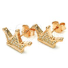Sterling Silver Stud Earring, Crown Design, with White Micro Pave, Polished, Rose Gold Finish, 02.336.0110.1