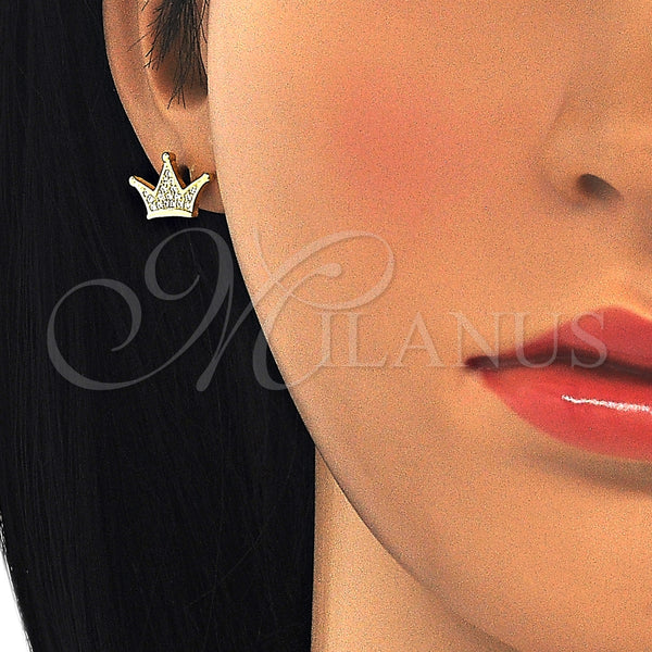 Sterling Silver Ring — Stud Earring Crown Design with White Micro Pave — alternate product view — SKU 125684 | Plata 925 anillo — Stud Earring Crown diseño with blanco Micro Pave — SKU 125684