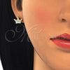 Sterling Silver Stud Earring, Crown Design, with White Micro Pave, Polished, Golden Finish, 02.336.0110.2
