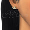 Sterling Silver Stud Earring, Crown Design, with White Micro Pave, Polished, Golden Finish, 02.336.0110.2
