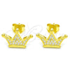 Sterling Silver Stud Earring, Crown Design, with White Micro Pave, Polished, Golden Finish, 02.336.0110.2