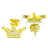 Sterling Silver Stud Earring, Crown Design, with White Micro Pave, Polished, Golden Finish, 02.336.0110.2