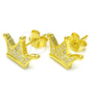 Sterling Silver Stud Earring, Crown Design, with White Micro Pave, Polished, Golden Finish, 02.336.0110.2