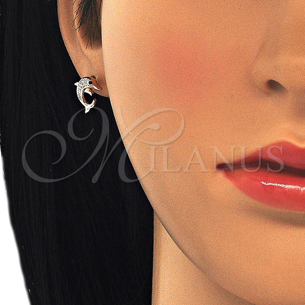 Sterling Silver Ring — Stud Earring Dolphin Design with Black and White — alternate product view — SKU 125685 | Plata 925 anillo — Stud Earring Dolphin diseño with negro and blanco — SKU 125685