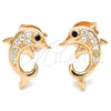 Sterling Silver Stud Earring, Dolphin Design, with Black and White Cubic Zirconia, Polished, Rose Gold Finish, 02.336.0082.1