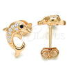 Sterling Silver Stud Earring, Dolphin Design, with Black and White Cubic Zirconia, Polished, Rose Gold Finish, 02.336.0082.1