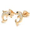 Sterling Silver Stud Earring, Dolphin Design, with Black and White Cubic Zirconia, Polished, Rose Gold Finish, 02.336.0082.1
