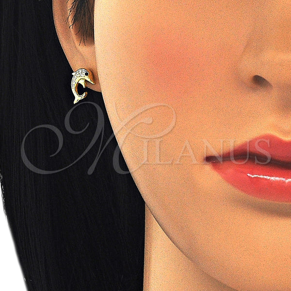 Sterling Silver Ring — Stud Earring Dolphin Design with Black and White — alternate product view — SKU 125686 | Plata 925 anillo — Stud Earring Dolphin diseño with negro and blanco — SKU 125686