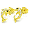 Sterling Silver Stud Earring, Dolphin Design, with Black and White Cubic Zirconia, Polished, Golden Finish, 02.336.0082.2