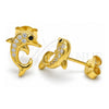 Sterling Silver Stud Earring, Dolphin Design, with Black and White Cubic Zirconia, Polished, Golden Finish, 02.336.0082.2
