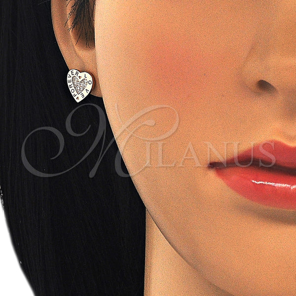 Sterling Silver Ring — Stud Earring Heart and Love Design with White — alternate product view — SKU 125688 | Plata 925 anillo — Stud Earring corazón and Love diseño with blanco — SKU 125688