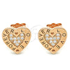 Sterling Silver Stud Earring, Heart and Love Design, with White Micro Pave, Polished, Rose Gold Finish, 02.336.0111.1
