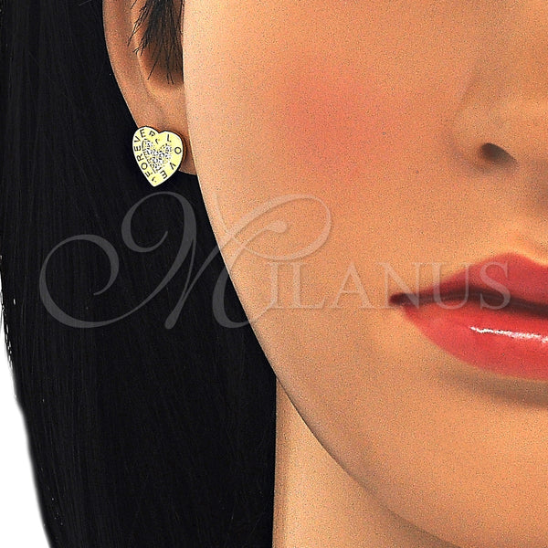 Sterling Silver Ring — Stud Earring Heart and Love Design with White — alternate product view — SKU 125689 | Plata 925 anillo — Stud Earring corazón and Love diseño with blanco — SKU 125689