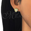 Sterling Silver Stud Earring, Heart and Love Design, with White Micro Pave, Polished, Golden Finish, 02.336.0111.2