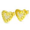 Sterling Silver Stud Earring, Heart and Love Design, with White Micro Pave, Polished, Golden Finish, 02.336.0111.2