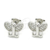 Sterling Silver Stud Earring, Butterfly Design, with White Micro Pave, Polished, Rhodium Finish, 02.336.0113