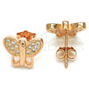 Sterling Silver Stud Earring, Butterfly Design, with White Micro Pave, Polished, Rose Gold Finish, 02.336.0113.1