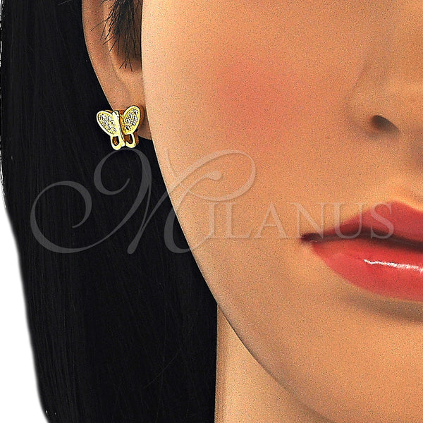 Sterling Silver Ring — Stud Earring Butterfly Design with White Micro Pave — main product view — SKU 125695 | Plata 925 anillo — Stud Earring Butterfly diseño with blanco Micro Pave — SKU 125695