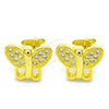 Sterling Silver Stud Earring, Butterfly Design, with White Micro Pave, Polished, Golden Finish, 02.336.0113.2