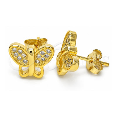 Sterling Silver Stud Earring, Butterfly Design, with White Micro Pave, Polished, Golden Finish, 02.336.0113.2