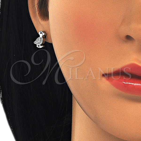 Sterling Silver Ring — Stud Earring with White and Black Micro Pave — alternate product view — SKU 125696 | Plata 925 anillo — Stud Earring with blanco and negro Micro Pave — SKU 125696