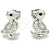 Sterling Silver Stud Earring, with White and Black Micro Pave, Polished, Rhodium Finish, 02.336.0114