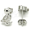 Sterling Silver Stud Earring, with White and Black Micro Pave, Polished, Rhodium Finish, 02.336.0114