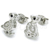 Sterling Silver Stud Earring, with White and Black Micro Pave, Polished, Rhodium Finish, 02.336.0114