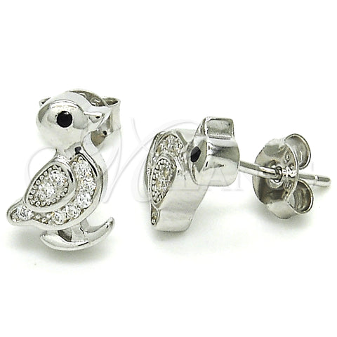Sterling Silver Stud Earring, with White and Black Micro Pave, Polished, Rhodium Finish, 02.336.0114