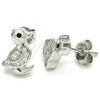 Sterling Silver Stud Earring, with White and Black Micro Pave, Polished, Rhodium Finish, 02.336.0114
