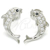 Sterling Silver Stud Earring, Dolphin Design, with White and Black Cubic Zirconia, Polished, Rhodium Finish, 02.336.0116