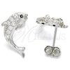 Sterling Silver Stud Earring, Dolphin Design, with White and Black Cubic Zirconia, Polished, Rhodium Finish, 02.336.0116