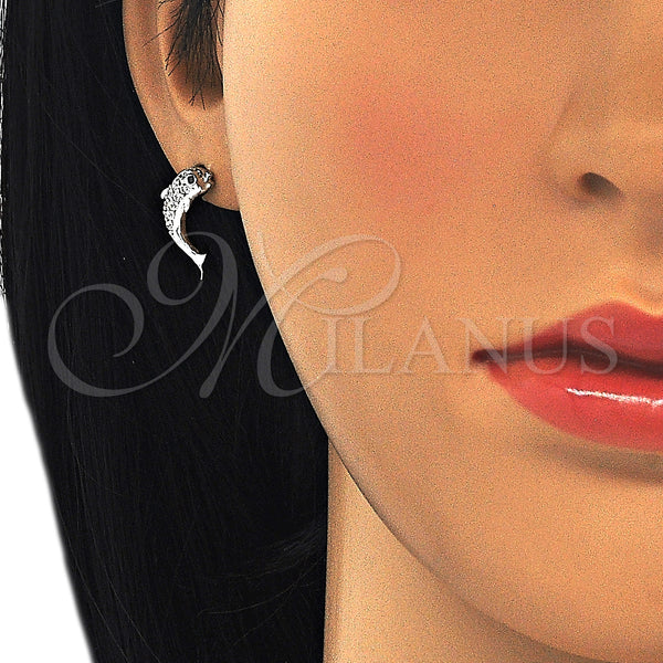 Sterling Silver Ring — Stud Earring Dolphin Design with White and Black — alternate product view — SKU 125702 | Plata 925 anillo — Stud Earring Dolphin diseño with blanco and negro — SKU 125702