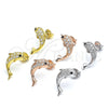 Sterling Silver Stud Earring, Dolphin Design, with White and Black Cubic Zirconia, Polished, Rhodium Finish, 02.336.0116