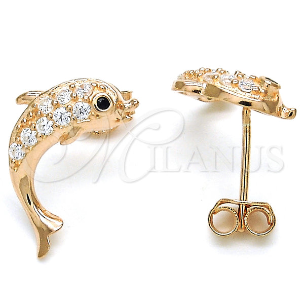 Sterling Silver Ring — Stud Earring Dolphin Design with White and Black — alternate product view — SKU 125703 | Plata 925 anillo — Stud Earring Dolphin diseño with blanco and negro — SKU 125703