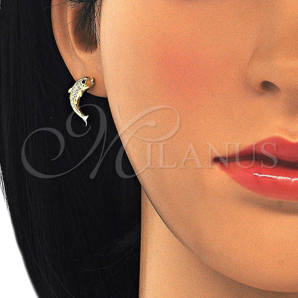 Sterling Silver Ring — Stud Earring Dolphin Design with White and Black — alternate product view — SKU 125704 | Plata 925 anillo — Stud Earring Dolphin diseño with blanco and negro — SKU 125704