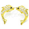 Sterling Silver Stud Earring, Dolphin Design, with White and Black Cubic Zirconia, Polished, Golden Finish, 02.336.0116.2