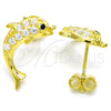 Sterling Silver Stud Earring, Dolphin Design, with White and Black Cubic Zirconia, Polished, Golden Finish, 02.336.0116.2