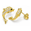 Sterling Silver Stud Earring, Dolphin Design, with White and Black Cubic Zirconia, Polished, Golden Finish, 02.336.0116.2