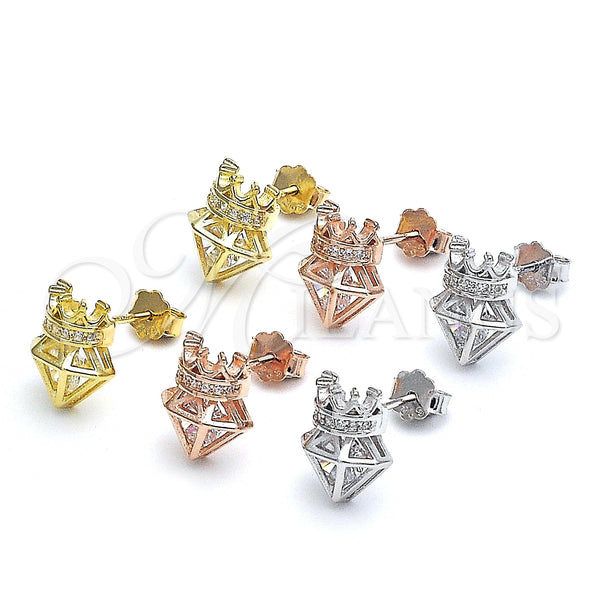 Sterling Silver Ring — Stud Earring Crown Design with White Cubic Zirconia — main product view — SKU 125707 | Plata 925 anillo — Stud Earring Crown diseño with blanco Cubic Zirconia — SKU 125707
