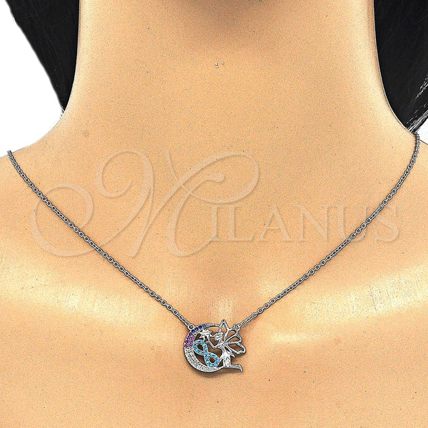 Sterling Silver Necklace — Pendant Necklace Moon and Infinite Design with Multicolor — alternate product view — SKU 125708 | Plata 925 collar — Pendant Necklace Moon and Infinite diseño with Multicolor — SKU 125708