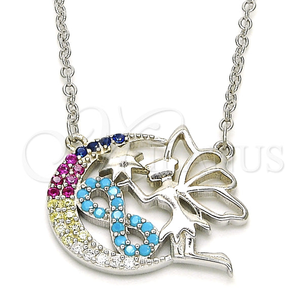 Sterling Silver Necklace — Pendant Necklace Moon and Infinite Design with Multicolor — main product view — SKU 125708 | Plata 925 collar — Pendant Necklace Moon and Infinite diseño with Multicolor — SKU 125708