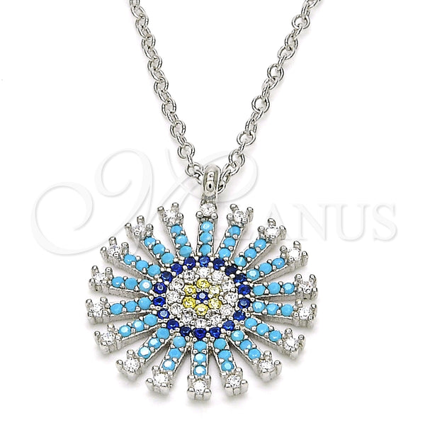 Sterling Silver Necklace — Pendant Necklace with Multicolor Micro Pave Polished 04. — main product view — SKU 125709 | Plata 925 collar — Pendant Necklace with Multicolor Micro Pave pulido 04. — SKU 125709