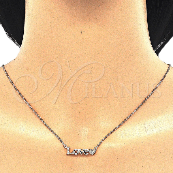 Sterling Silver Necklace — Pendant Necklace Love and Heart Design with White — alternate product view — SKU 125710 | Plata 925 collar — Pendant Necklace Love and corazón diseño with blanco — SKU 125710
